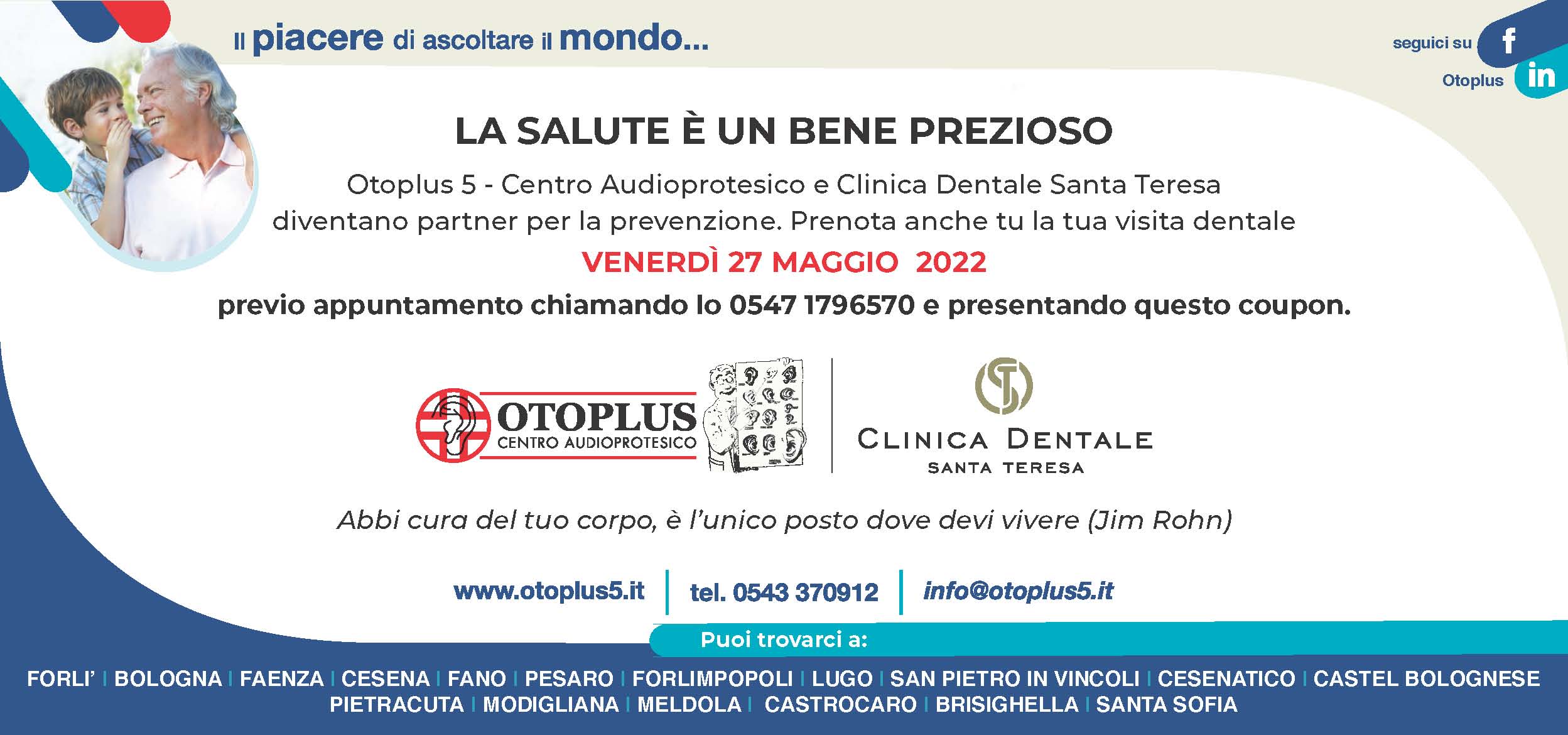 Venerd 27 maggio: Otoplus e Clinica Dentale Santa Teresa partner per la prevenzione